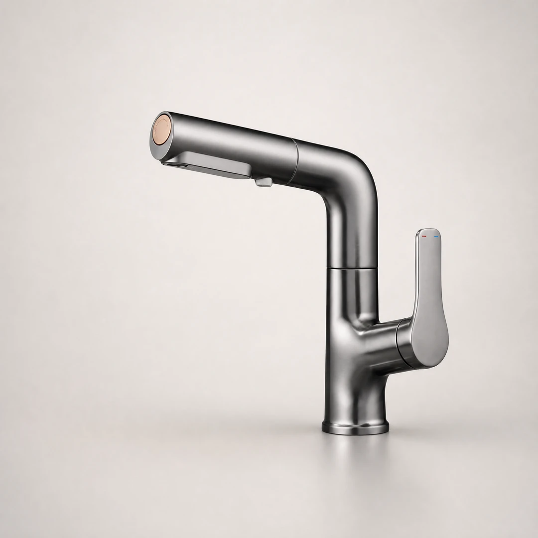 Pull-Out Rotating Basin Faucet - Gunmetal Grey studio shot