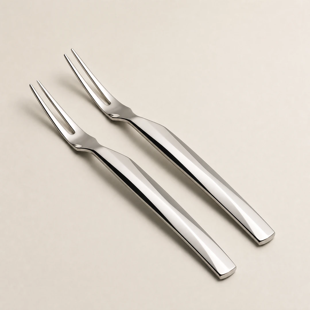Stainless Fruit Forks with Walnut Stand - Fork Detail Close-up