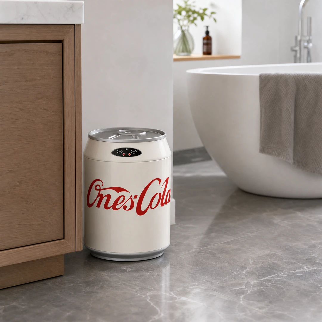 Coke Can Style Smart Trash Can - Bathroom Scene