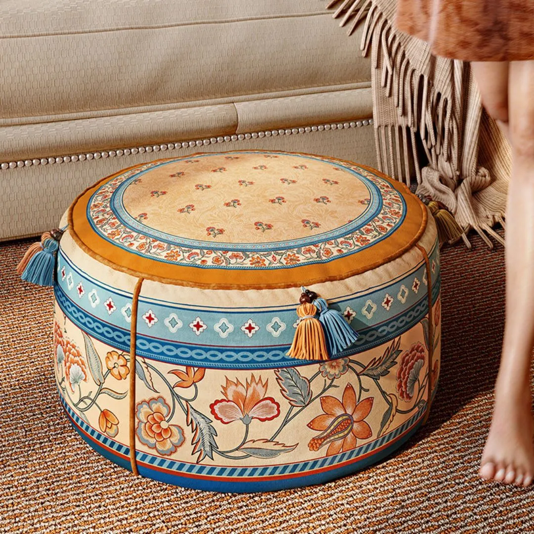 Plush Velvet Round Pouf Ottoman
