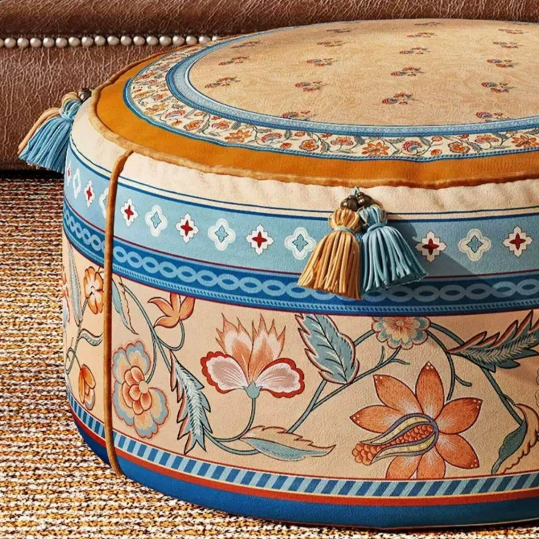 Plush Velvet Round Pouf Ottoman