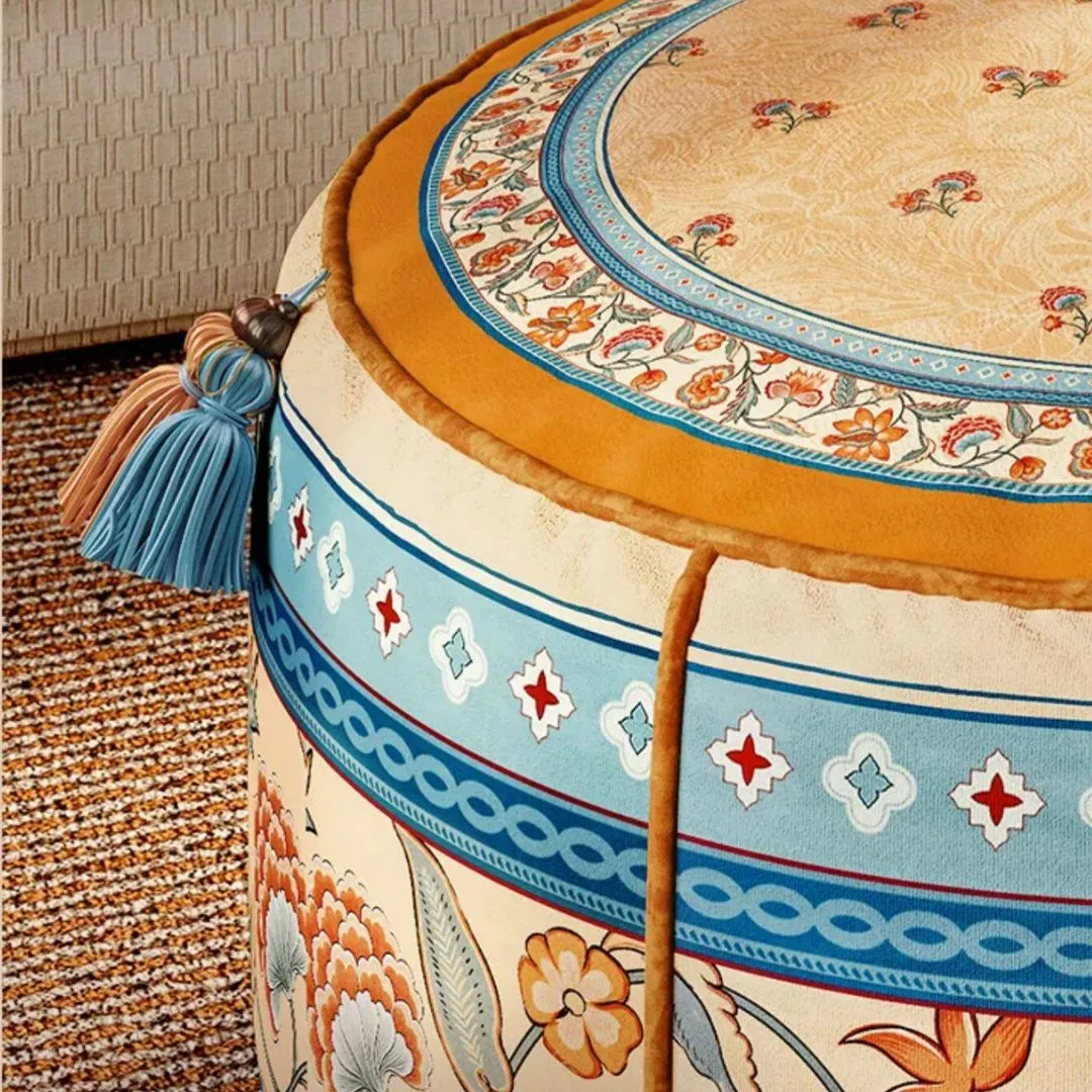 Plush Velvet Round Pouf Ottoman