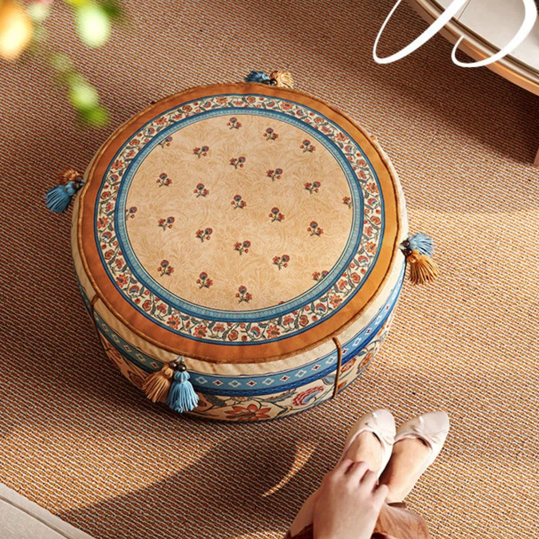 Plush Velvet Round Pouf Ottoman
