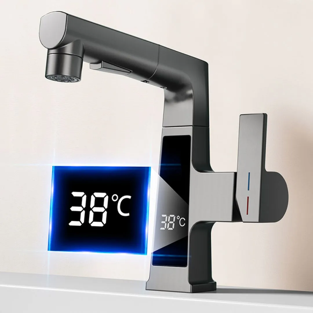 Pull-Out Basin Faucet with LED Display