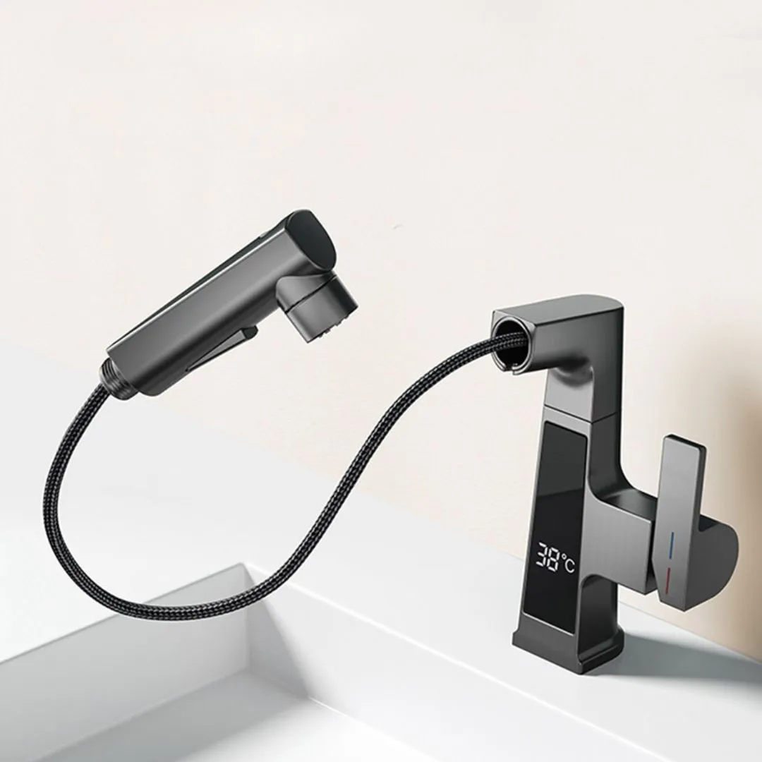 Pull-Out Basin Faucet with LED Display
