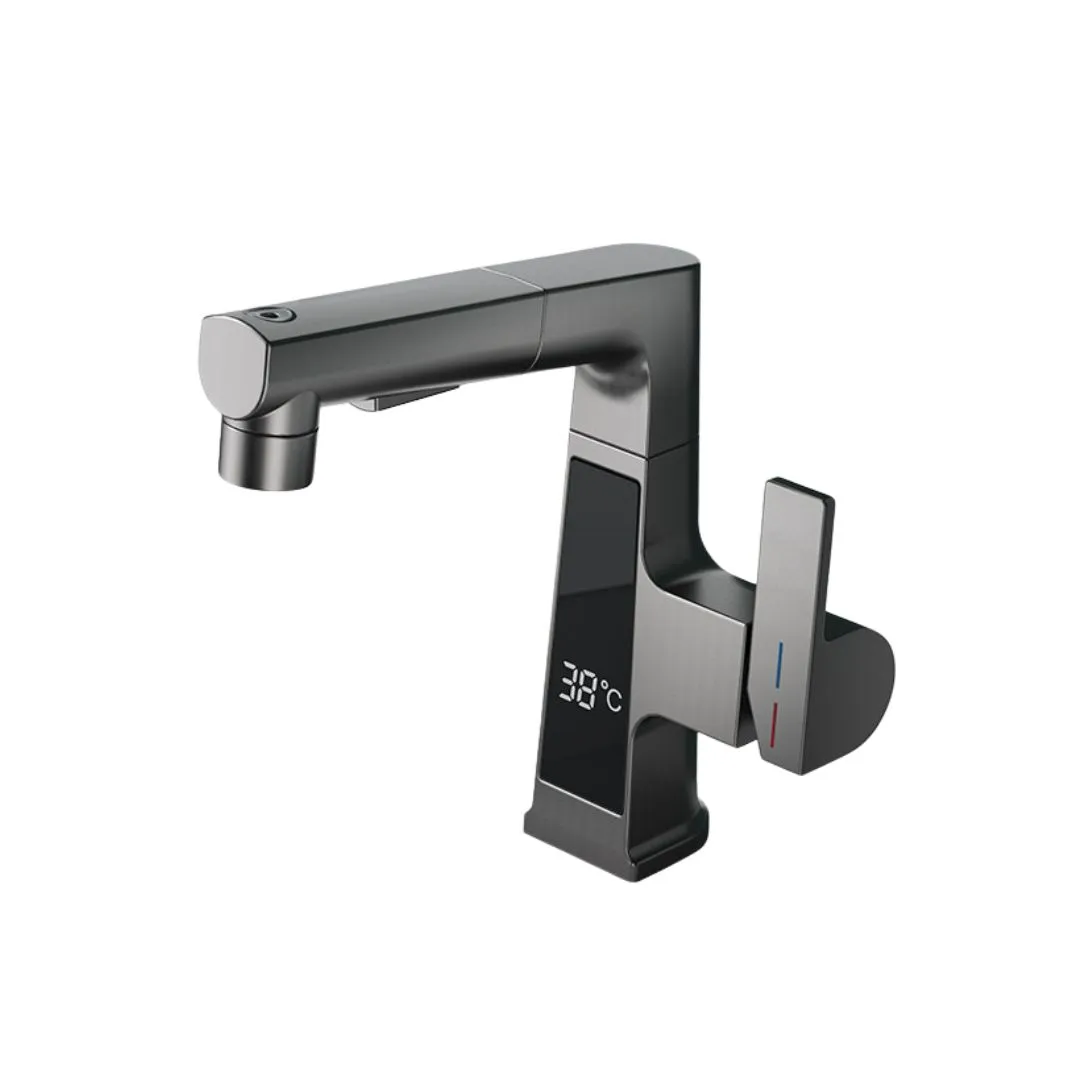 Pull-Out Basin Faucet with LED Display