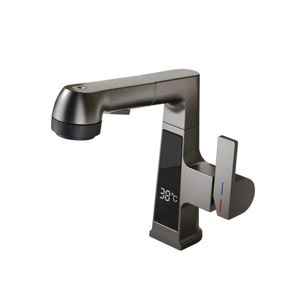 Pull-Out Basin Faucet with LED Display