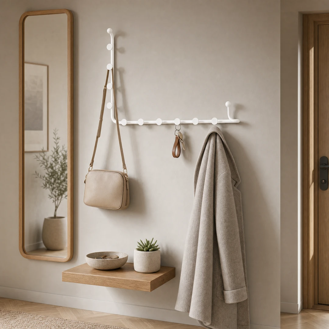Single Tube Steel Coat Rack - White in mudroom