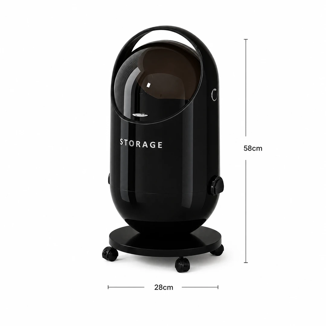Round Wheeled Trash Can - Angle View