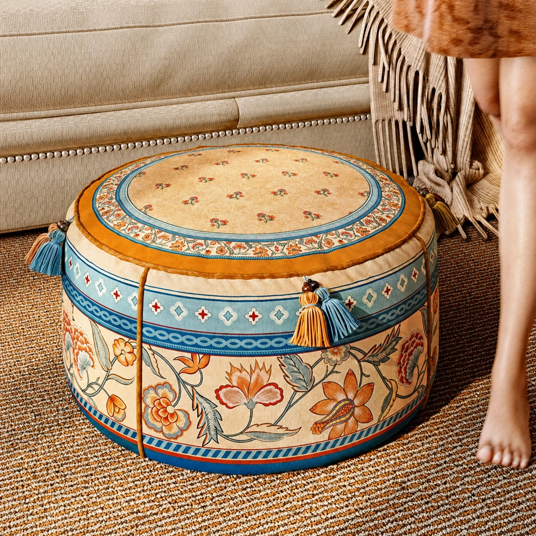 Plush Velvet Round Pouf Ottoman - View 6