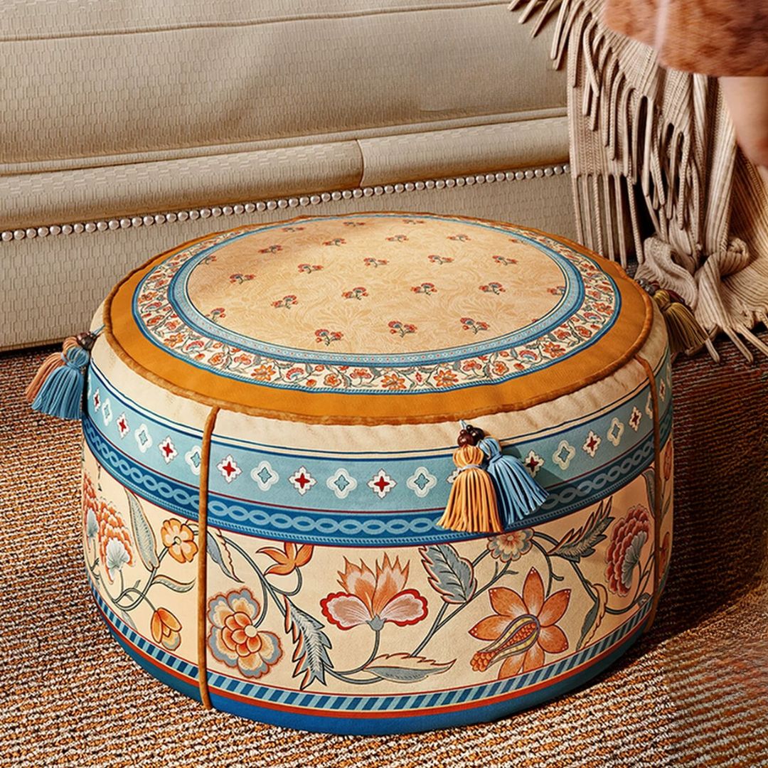 Plush Velvet Round Pouf Ottoman