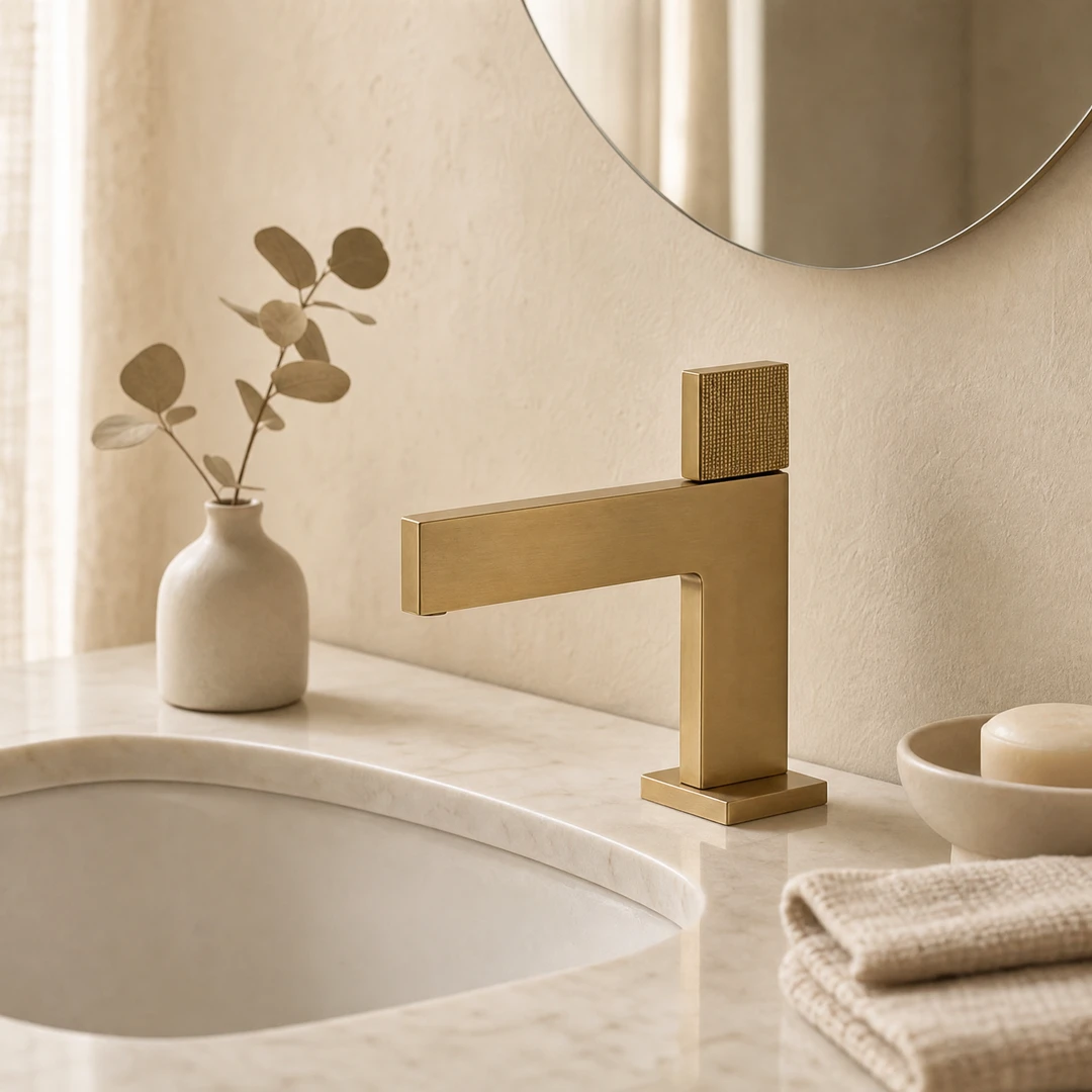 Brushed Gold Basin Faucet - Bathroom Vanity Scene