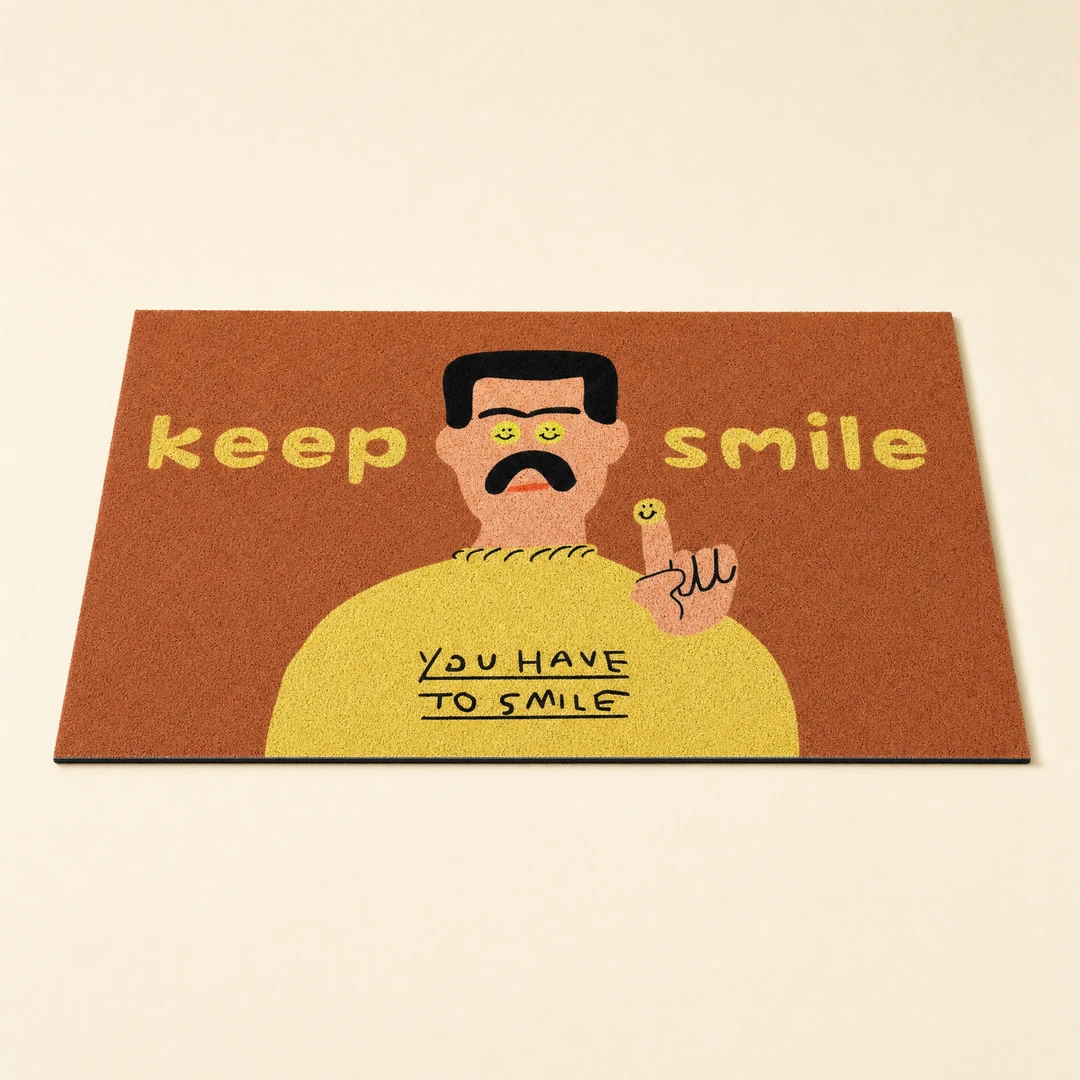 Three-quarter studio view of the Smiley Face Non-Slip Doormat