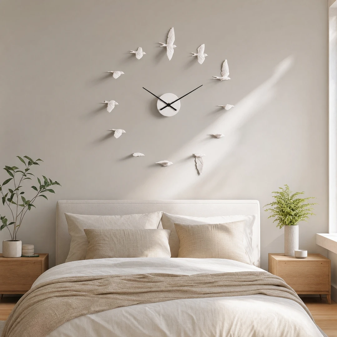 Modern Swallow Wall Clock - Bedroom Scene