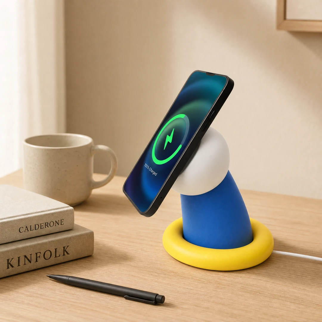 Cartoon MagSafe Wireless Charging Phone Stand - Hero Desk Scene