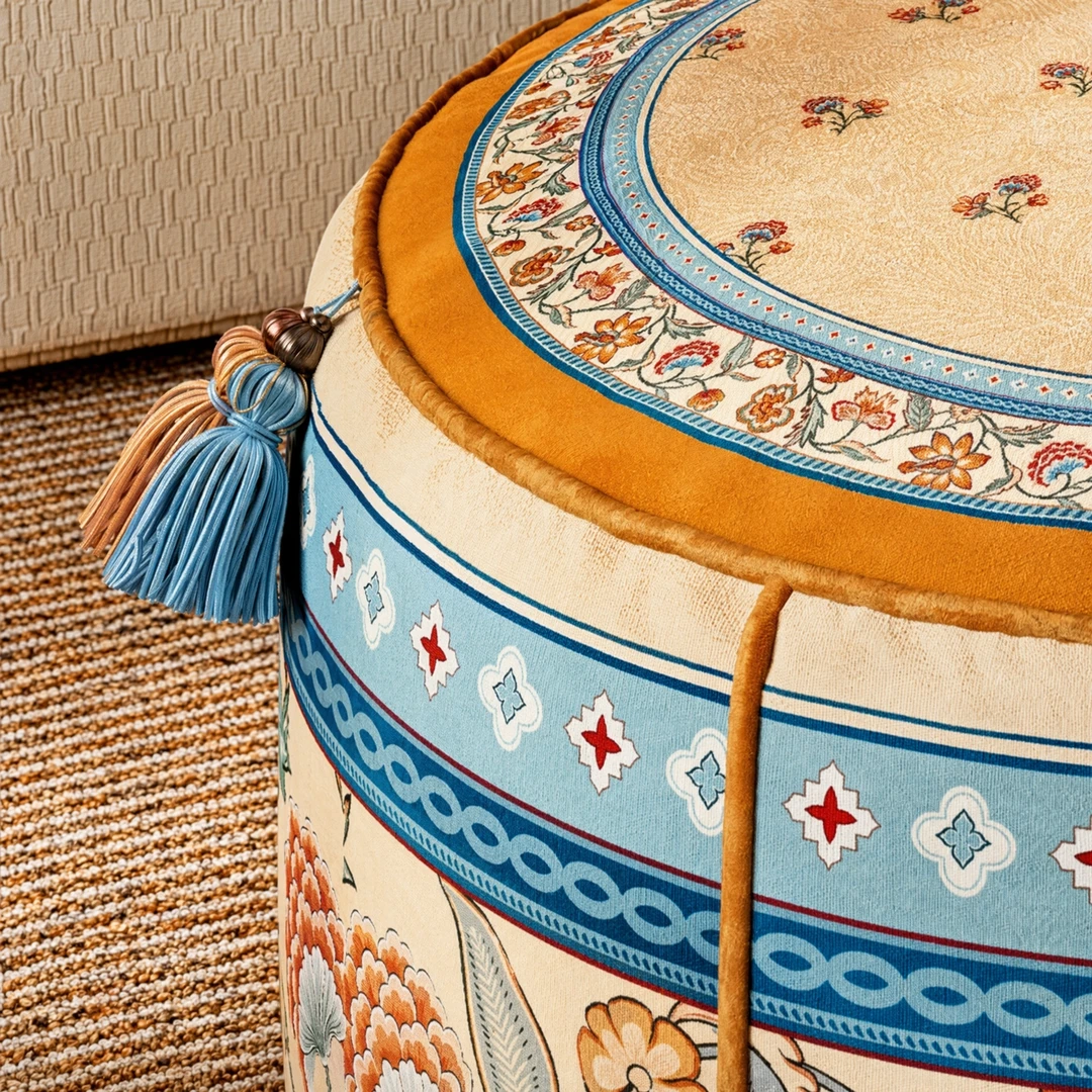 Plush Velvet Round Pouf Ottoman - View 5