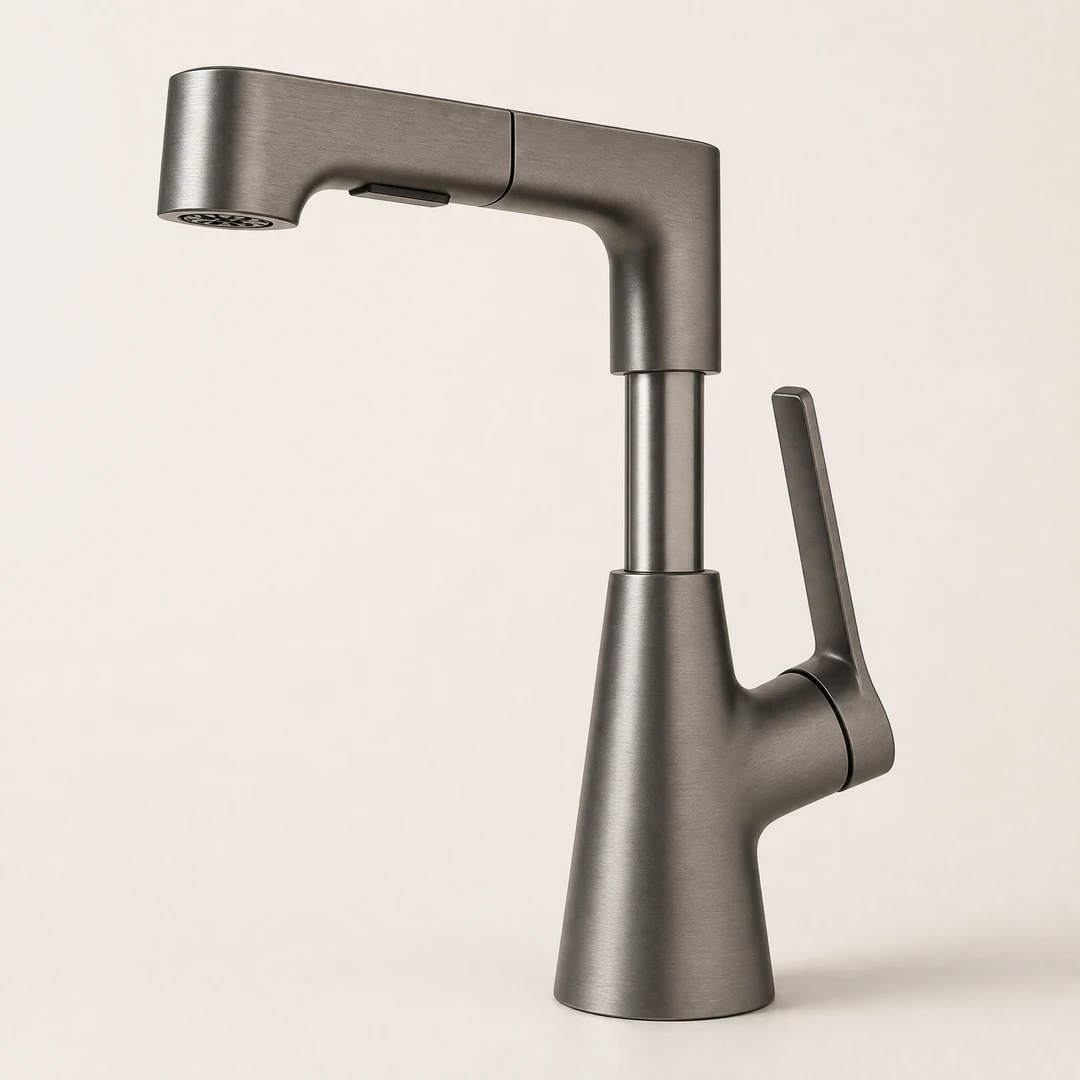 Height Adjustable Pull-Out Multi-Function Faucet - Angle View