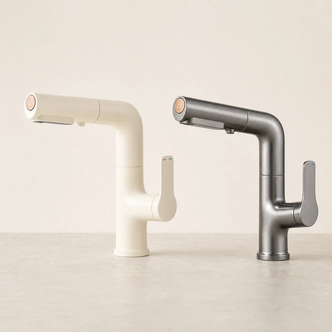 Pull-Out Rotating Basin Faucet - Both color variants