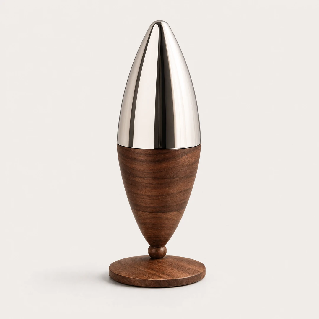Stainless Fruit Forks with Walnut Stand - Front View