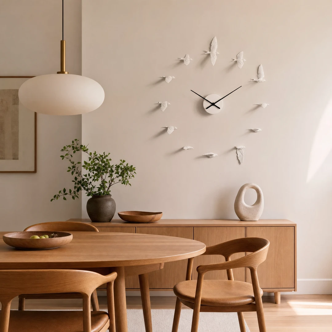 Modern Swallow Wall Clock - Dining Room Scene