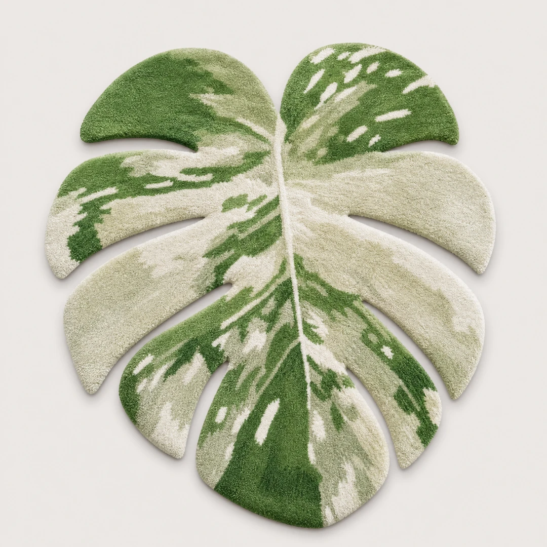 Hand-Tufted Monstera Leaf Rug - Top View