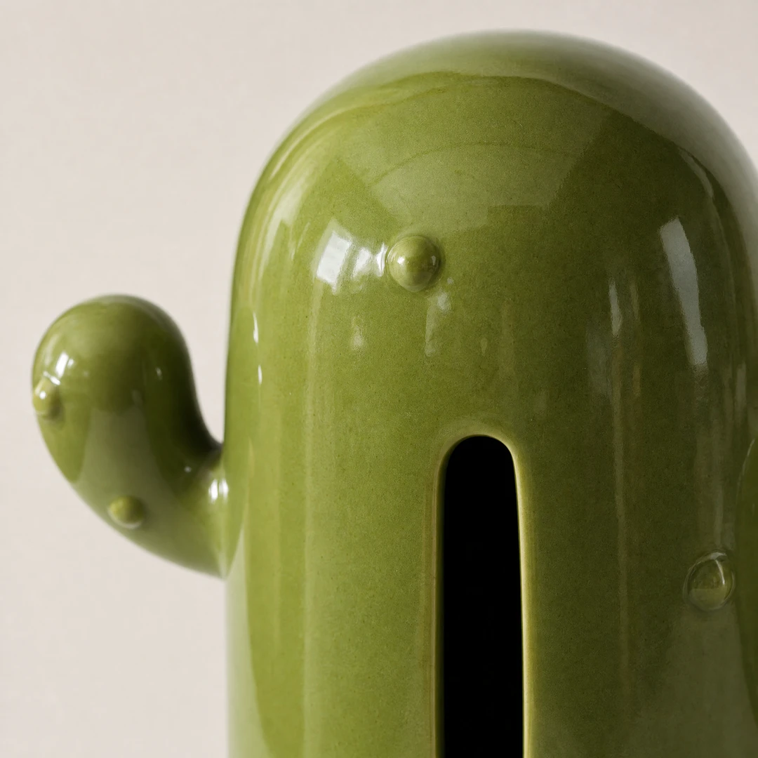 Cactus Ceramic Tissue Box – Detail Close-up