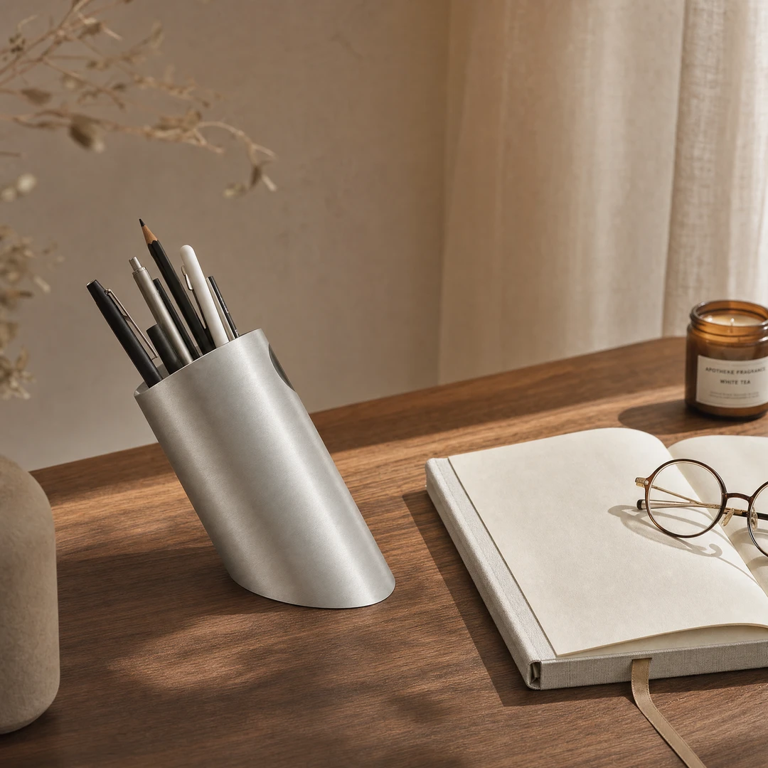 Aluminum Slant Pen Holder - Walnut writing desk