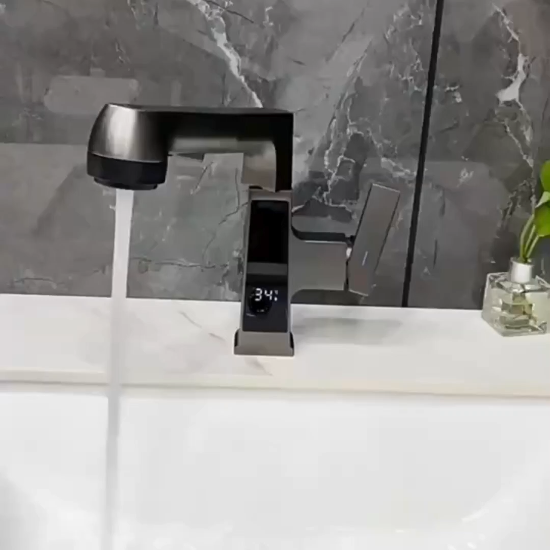 Pull-Out Basin Faucet with LED Display