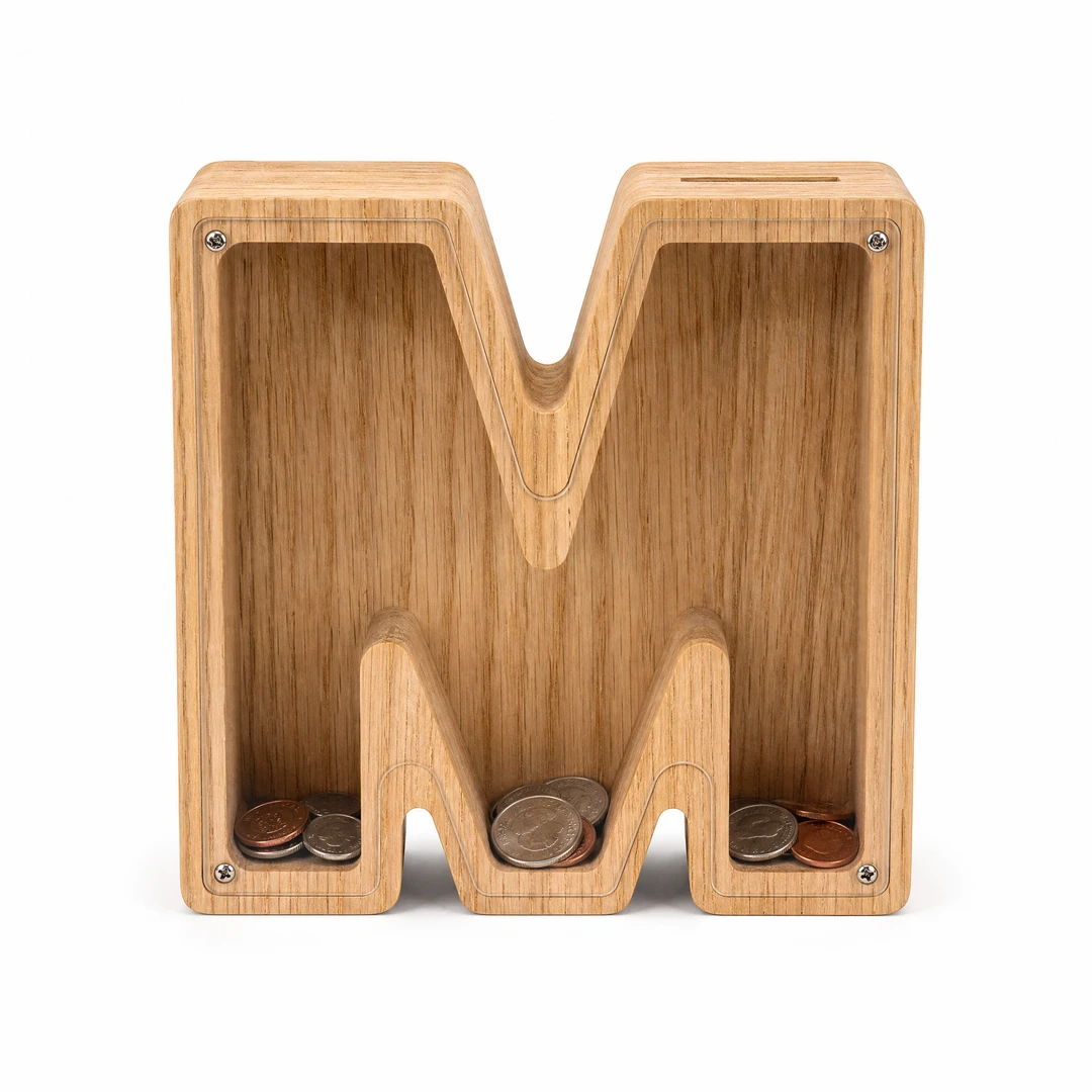Wooden Letter Shaped Piggy Bank - Front View