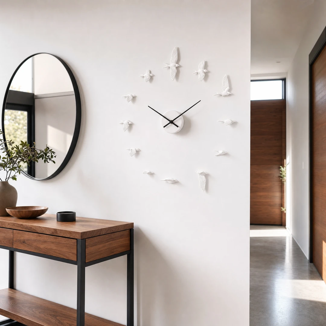 Modern Swallow Wall Clock - Entryway Scene