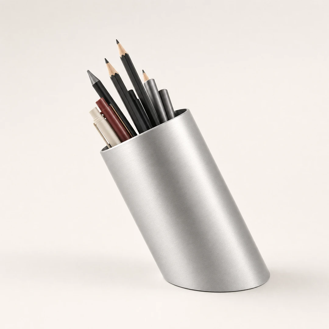 Aluminum Slant Pen Holder - Front view with pens