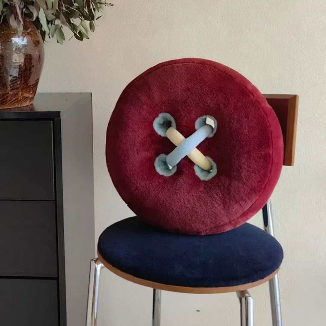 Button-Shaped Plush Throw Pillow