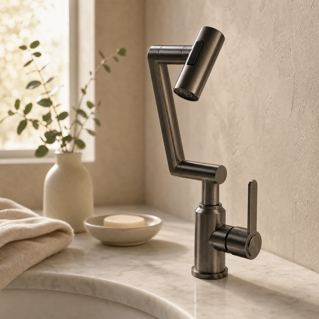 All-Copper Rotatable Basin Faucet - Angle View