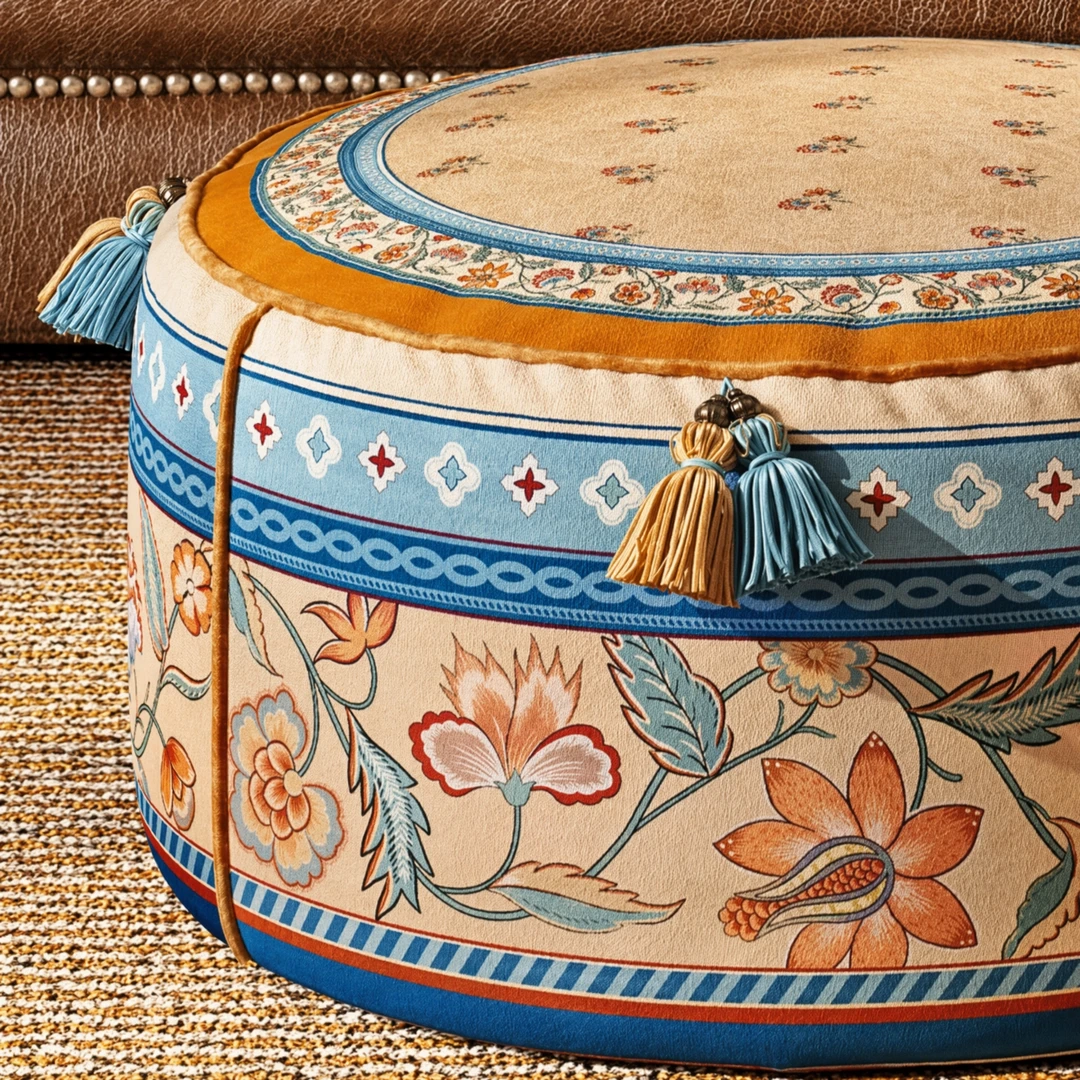 Plush Velvet Round Pouf Ottoman - View 4