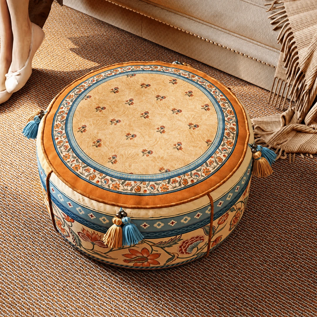 Plush Velvet Round Pouf Ottoman - View 3
