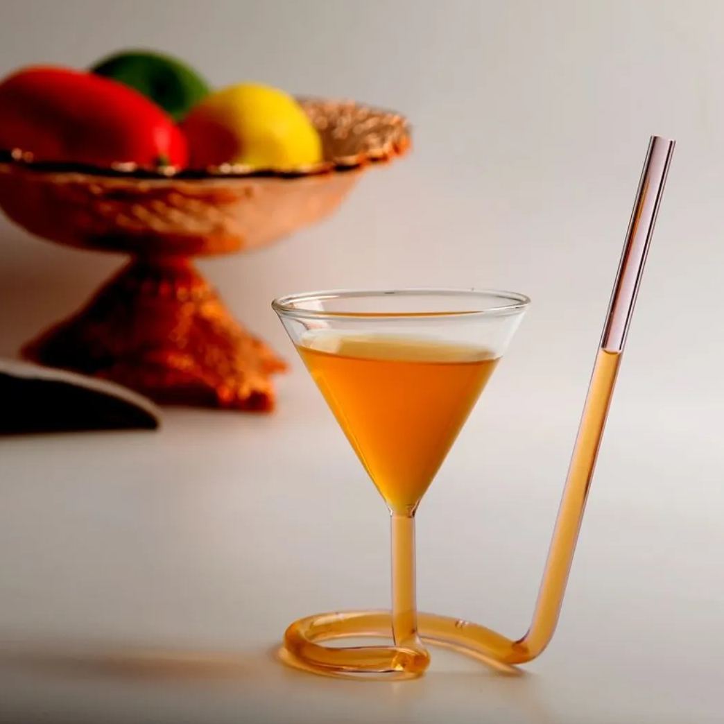 Spiral Martini Glass with Straw