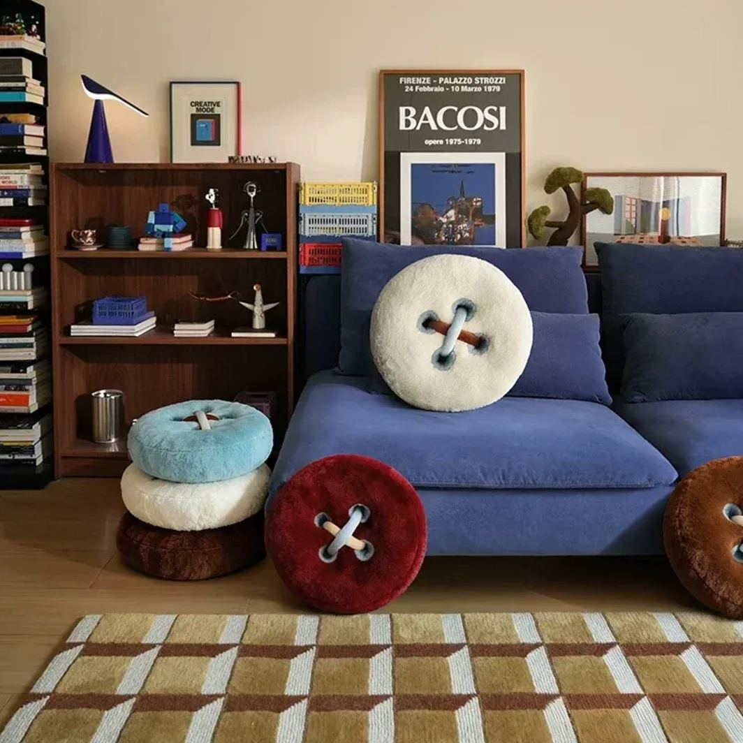 Button-Shaped Plush Throw Pillow
