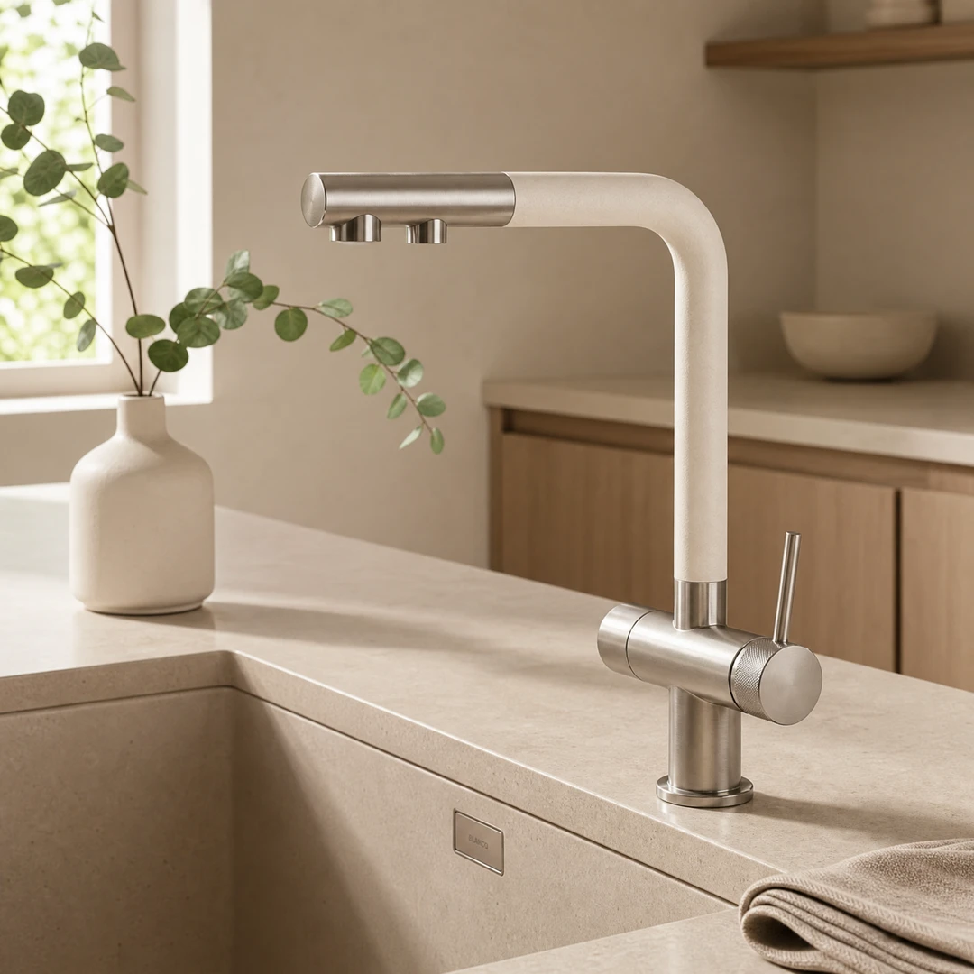 Modern Brass 3-in-1 Kitchen Faucet - Hero Lifestyle