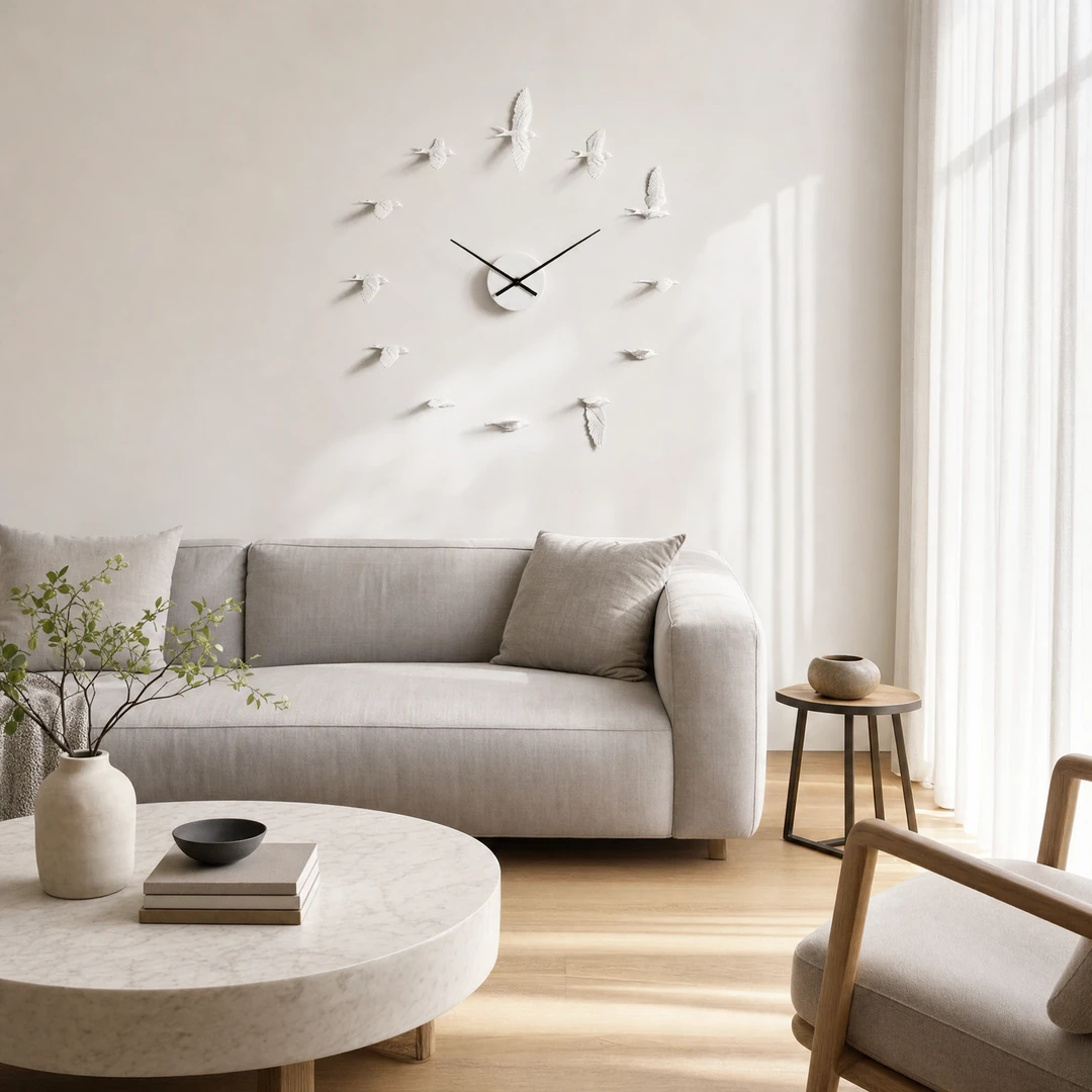 Modern Swallow Wall Clock - Living Room Scene