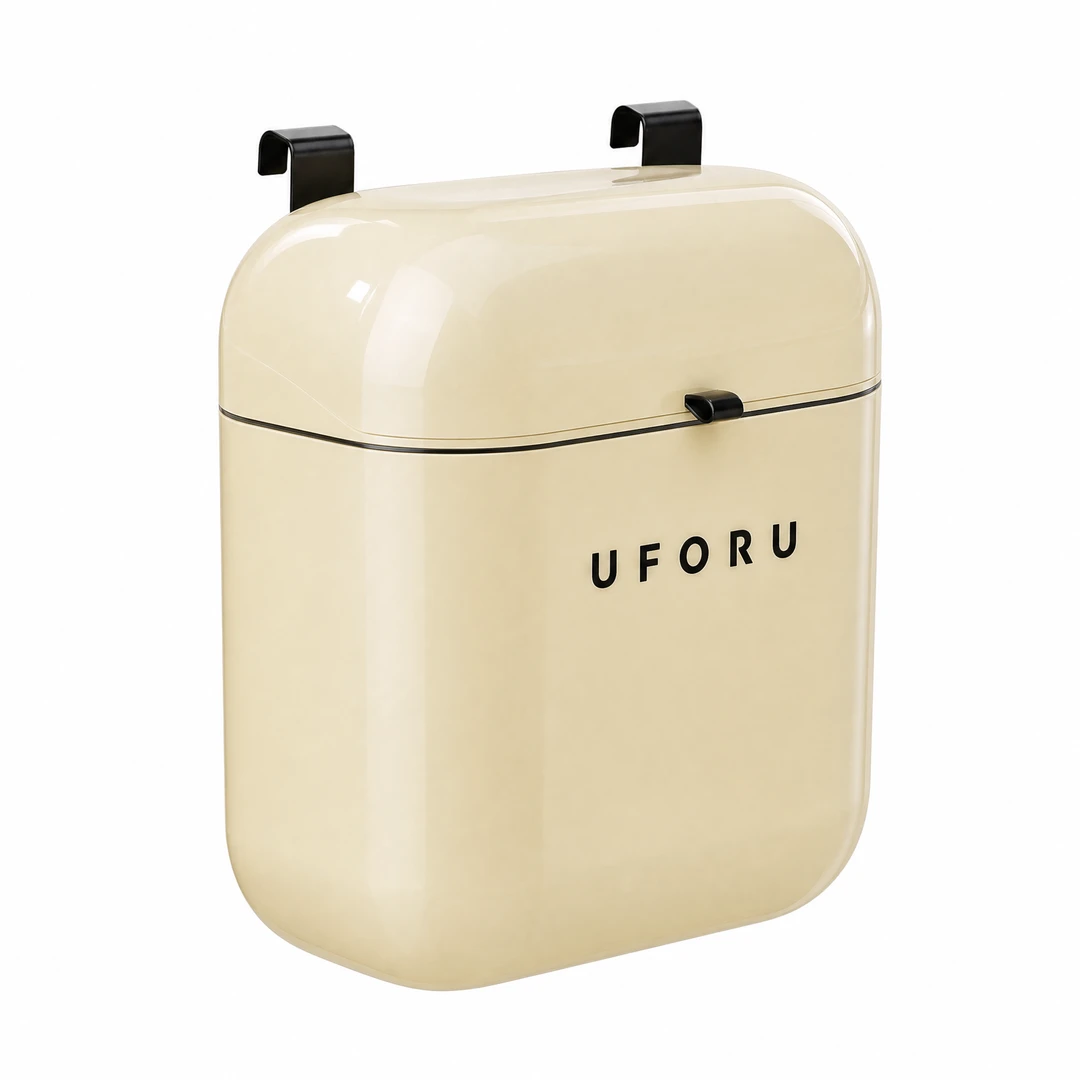 Retro Hanging Trash Can - Cream 3/4 View