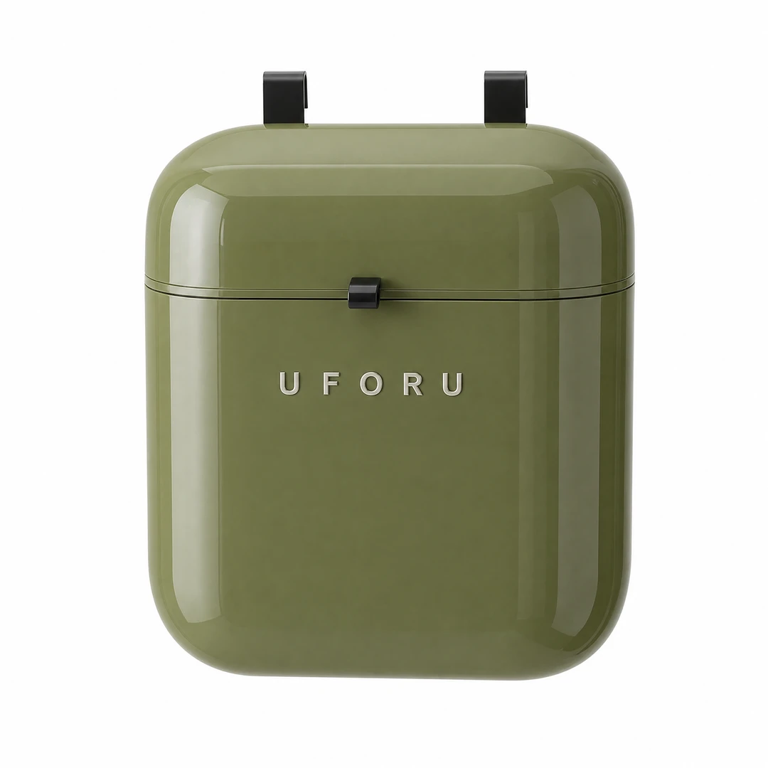 Retro Hanging Trash Can - Green Front View