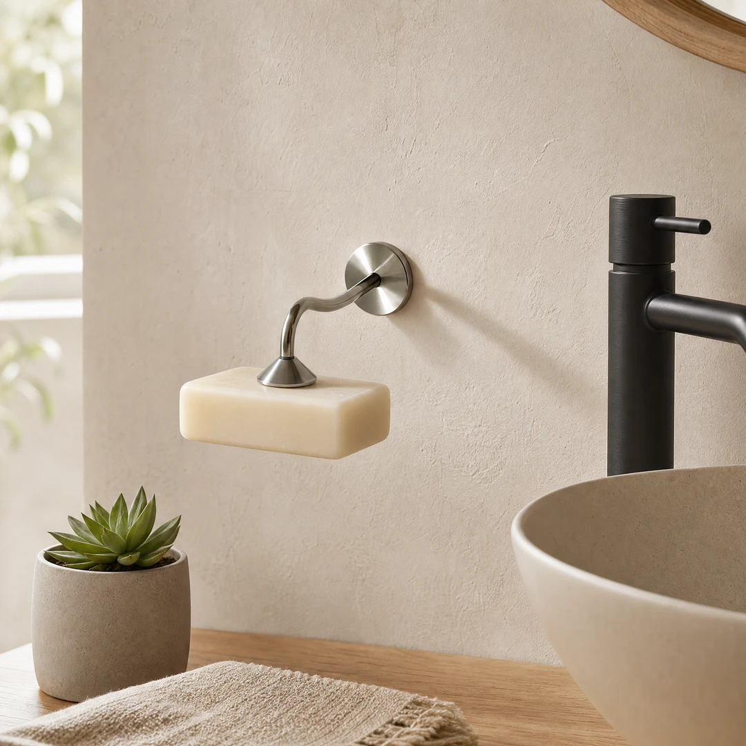 Magnetic Stainless Steel Soap Holder - Modern Bathroom Vanity Scene