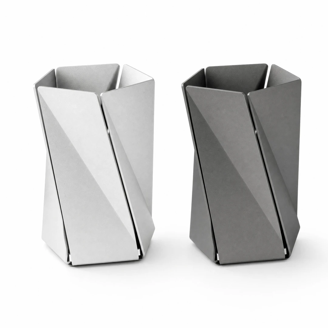 Aluminum Pentagon Pen Holder - Silver and Gray Color Comparison