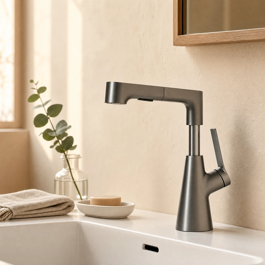 Height Adjustable Pull-Out Multi-Function Faucet - Vanity Scene