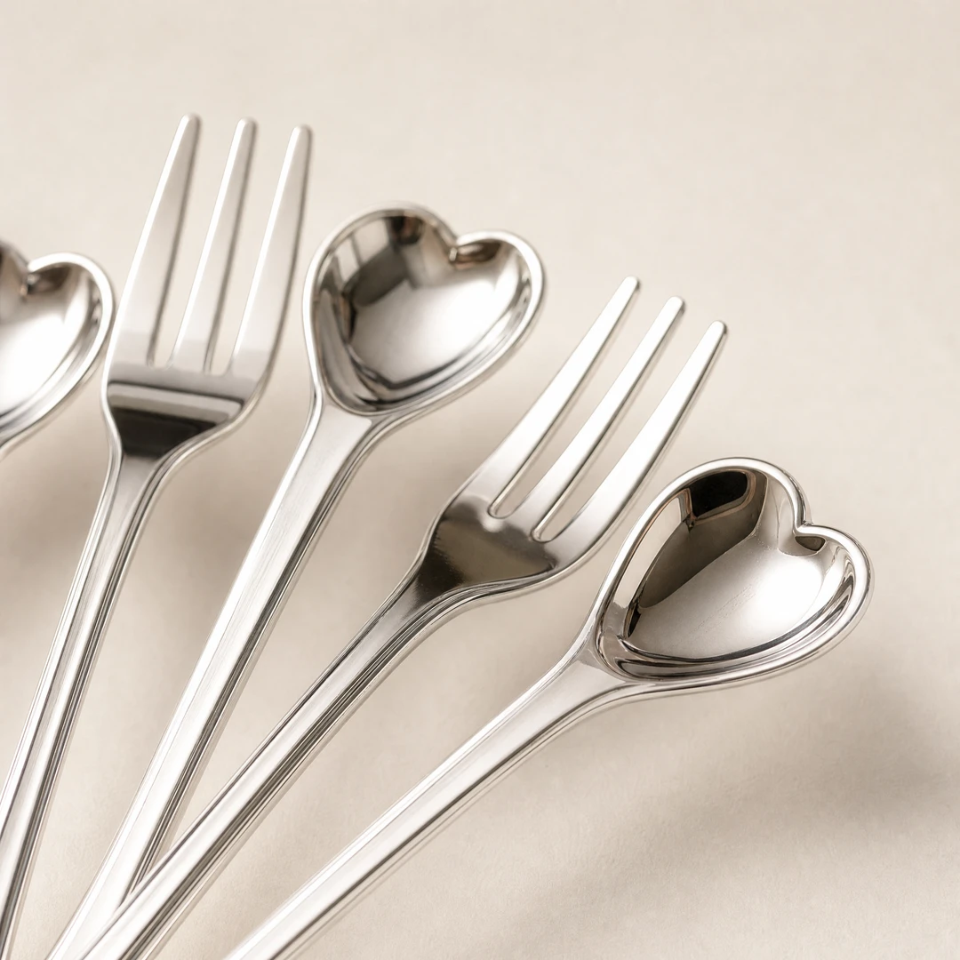 Vintage Fruit Fork & Spoon Set - Utensil Close-up