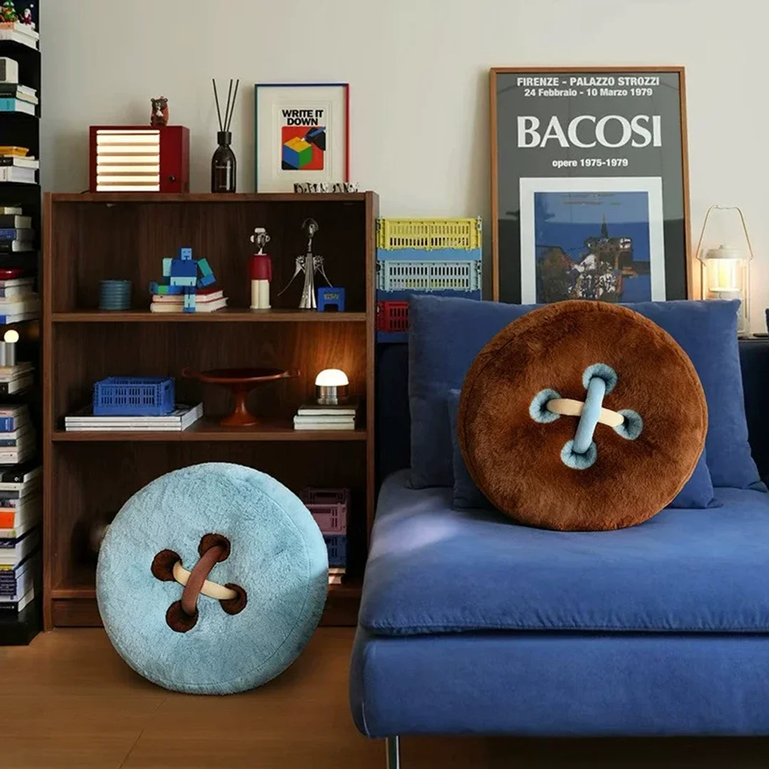 Button-Shaped Plush Throw Pillow