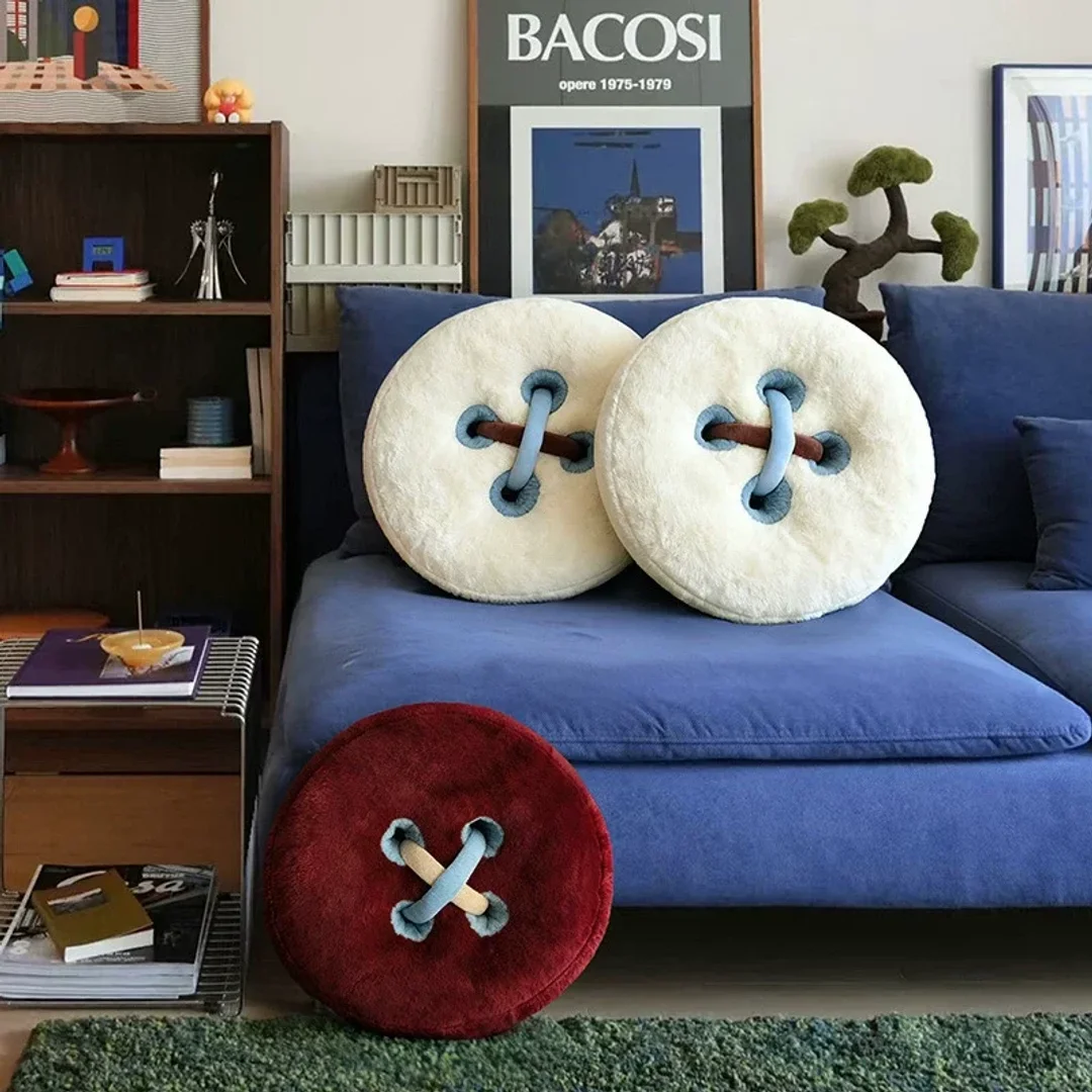 Button-Shaped Plush Throw Pillow