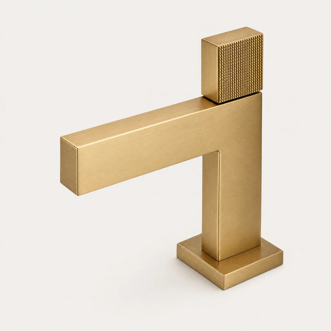 Brushed Gold Basin Faucet - 3/4 Angle View