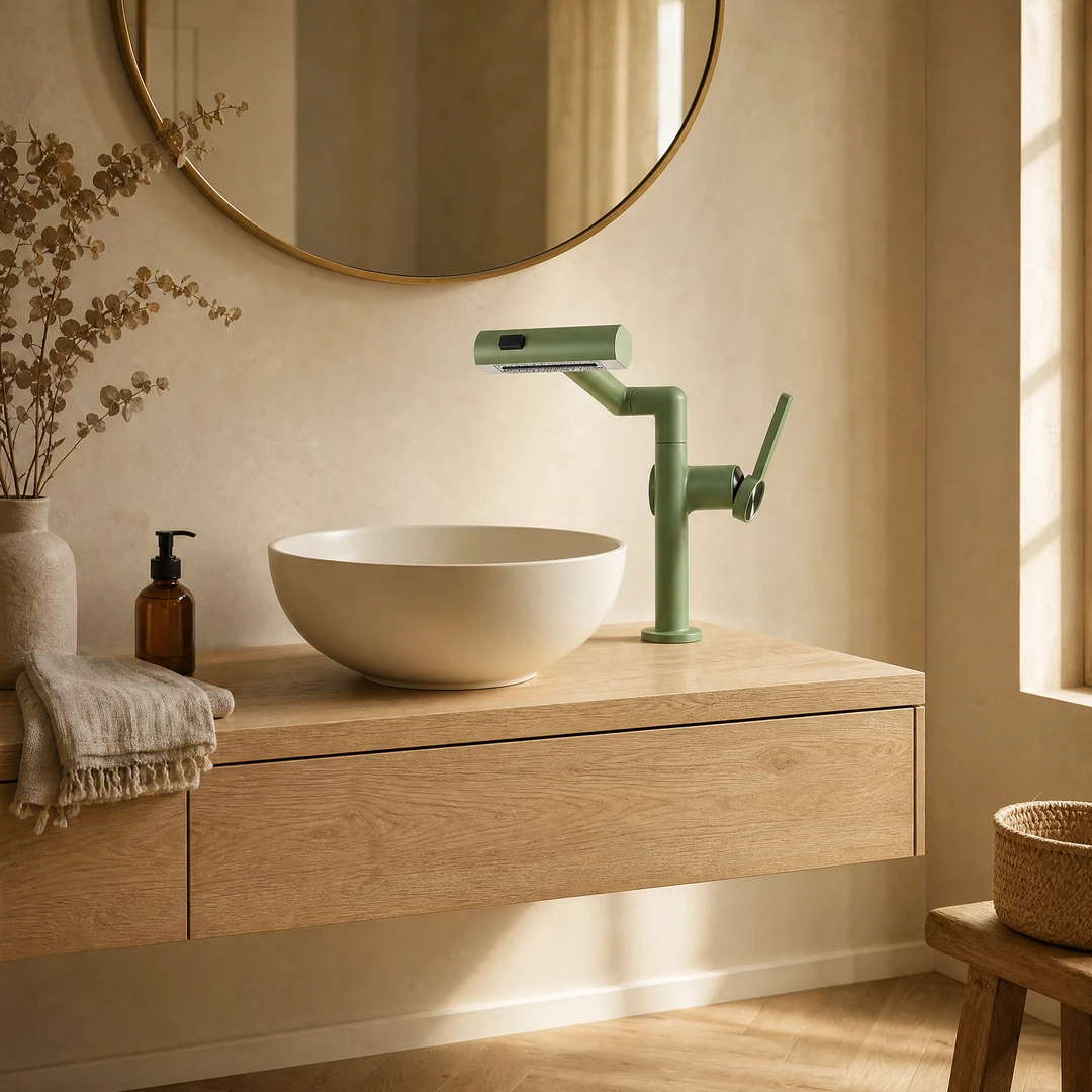 Zemor 1080° Swivel Brass Basin Faucet - Powder room with vessel basin