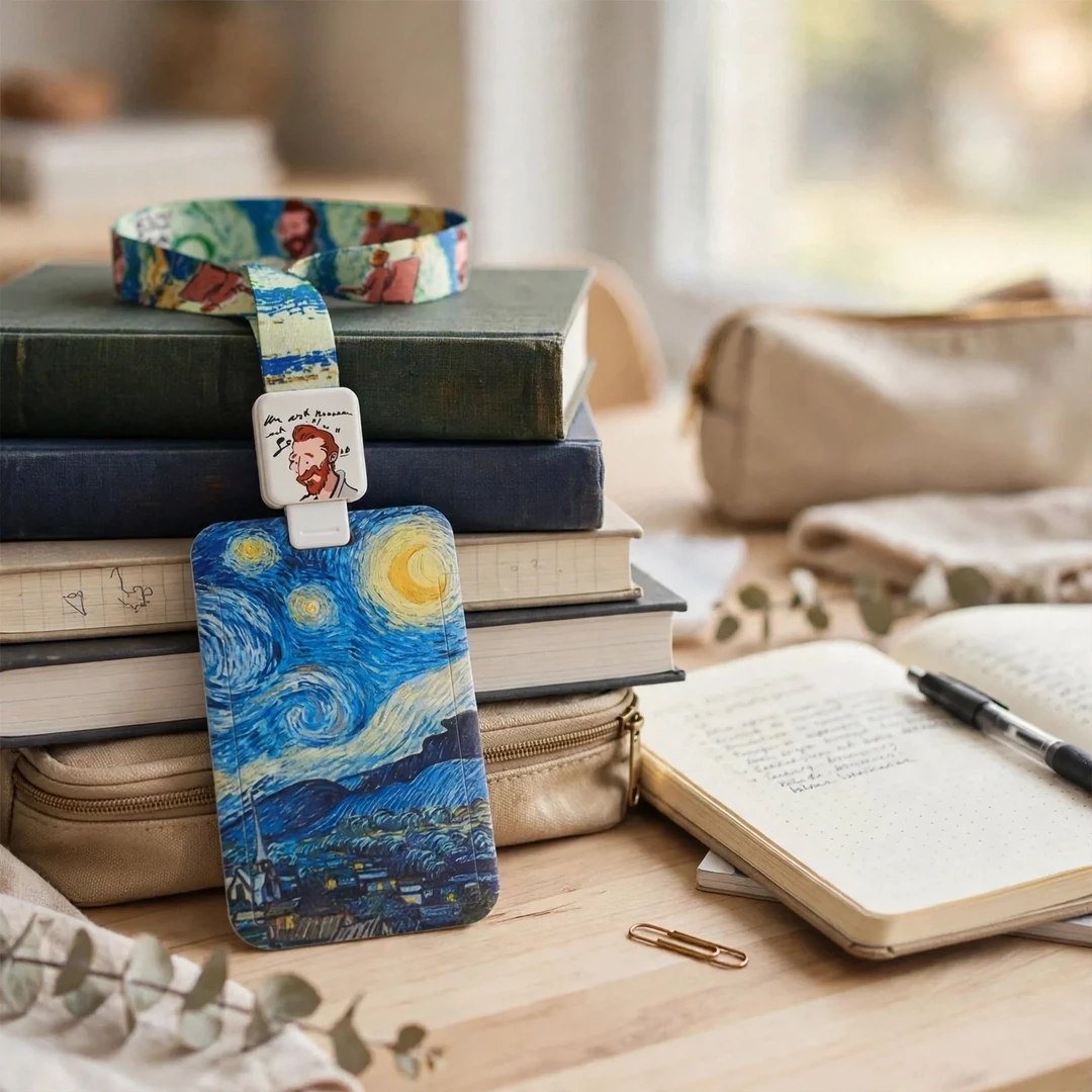Van Gogh Embossed Card Holder with Lanyard